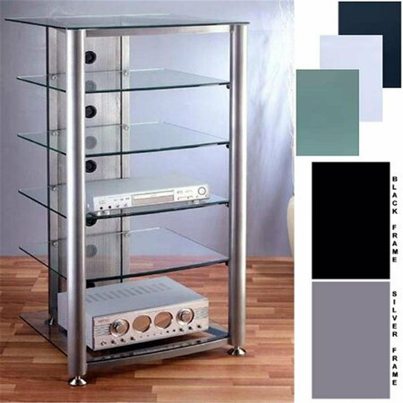 SPARK 4 Silver Poles 6 Clear Glass Shelves AV Stand SP4153755